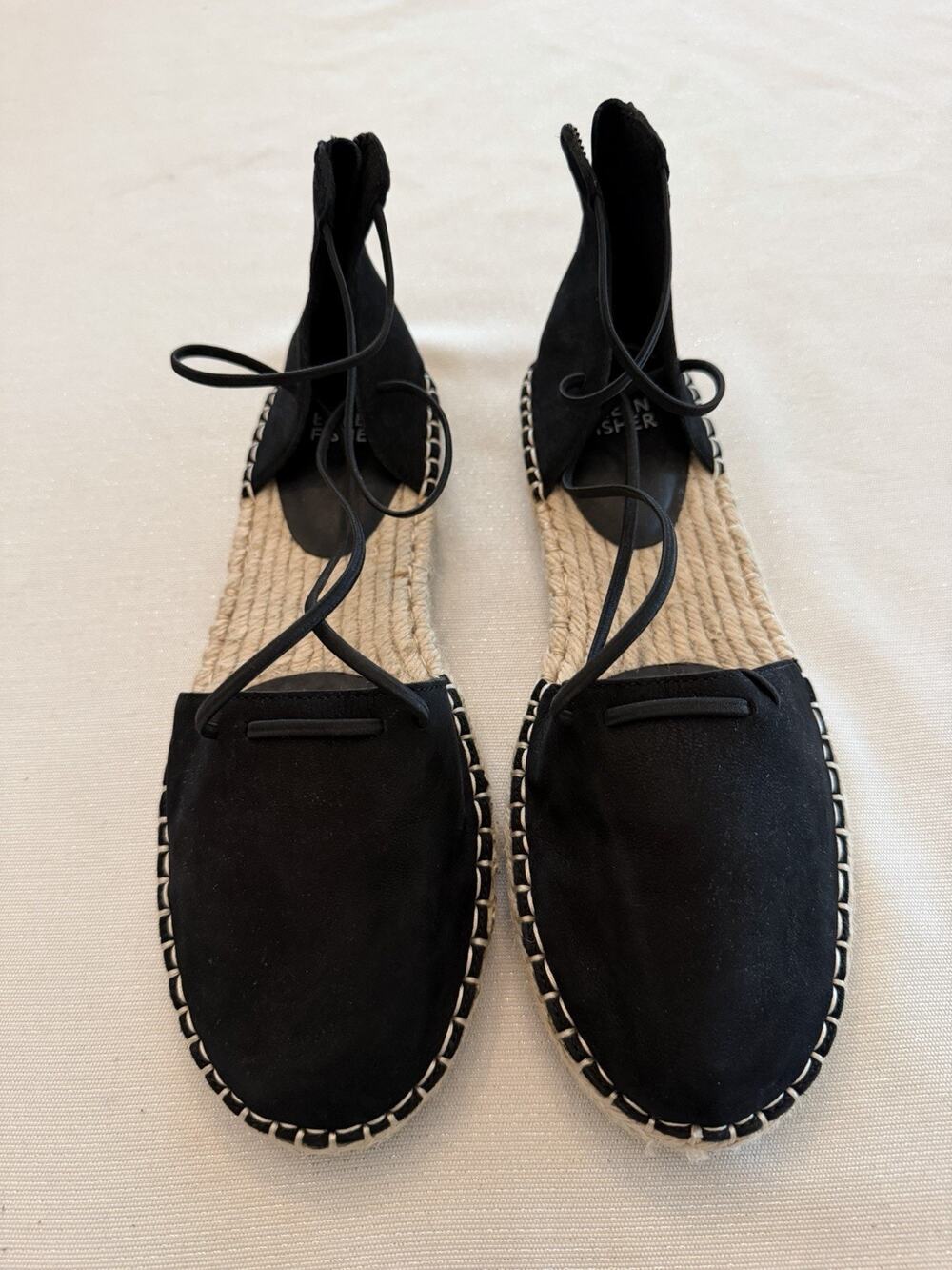NEW ! Eileen Fisher Lace Up Espadrille Lee Leather Sandal Black Size 7